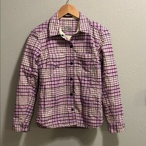 Stio Buckhorn Insulated Snap Plaid Flannel Shirt Jacket Lavender Purple Organic